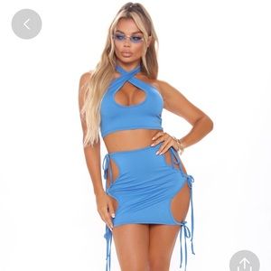 Fashion Nova Two Piece Blue Set
